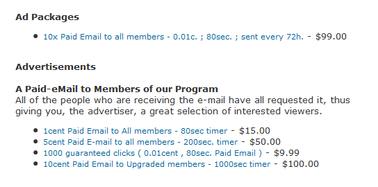 1 Cent Email's advertising section.